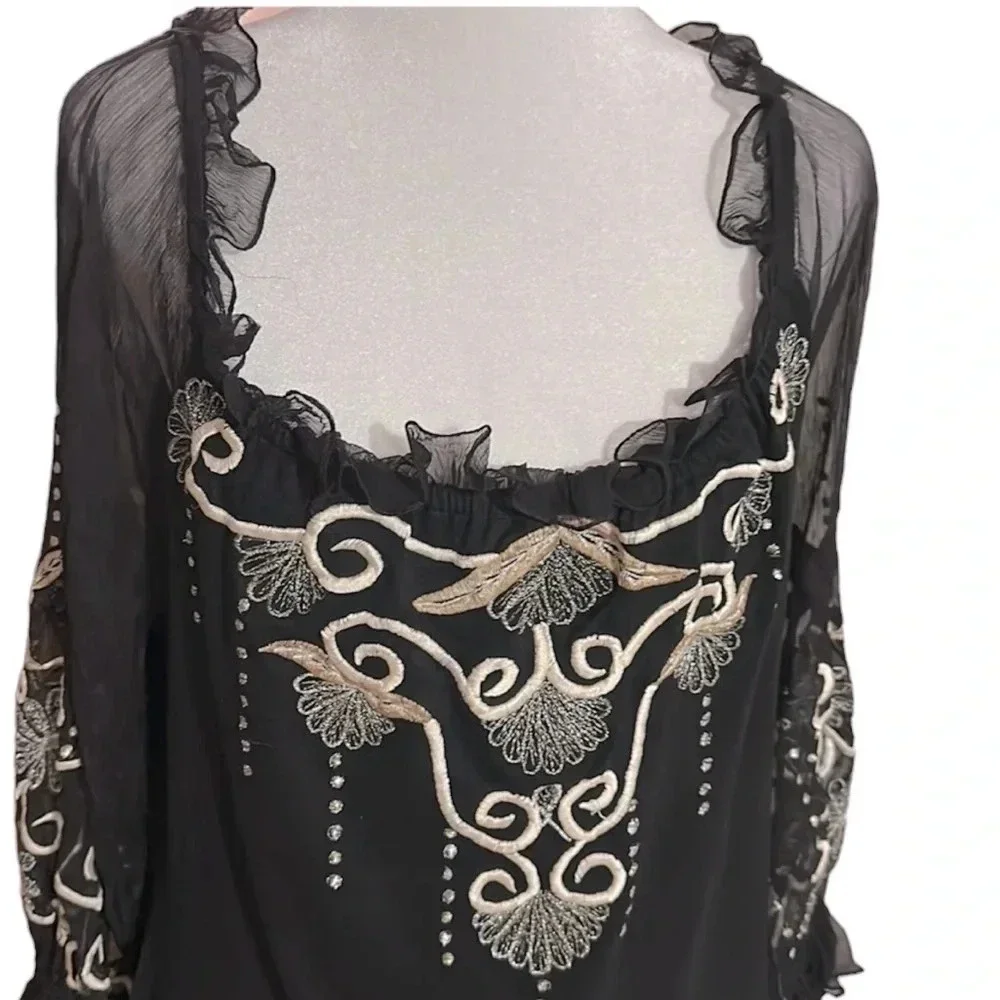 Vintage Collection off shoulder embroidered longsleeve tops size XL - Picture 6 of 9